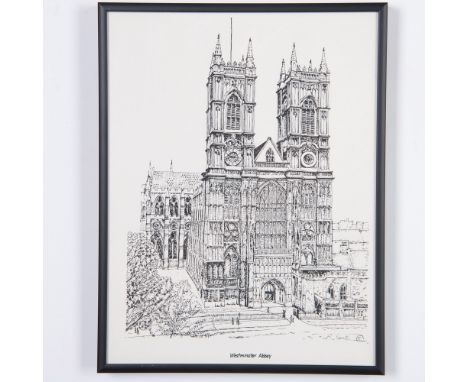 A black and white drawing lithograph on paper depicting one of the most famous religious buildings in the world, Westminster 