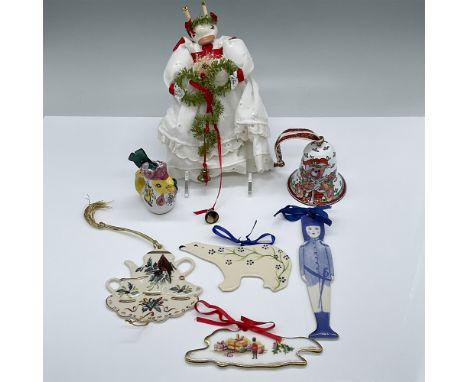 Features one porcelain Lenox tea set ornament with gold gilding, one Royal Vale ornament with gold gilding and a variety of o