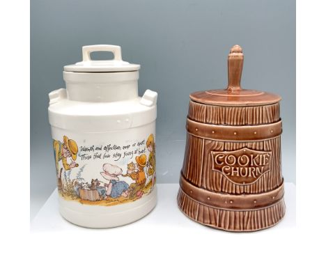 Adorable duo of ceramics that includes a milk jug themed container with a lovely inscription and a McCoy 333 backstamp, and a