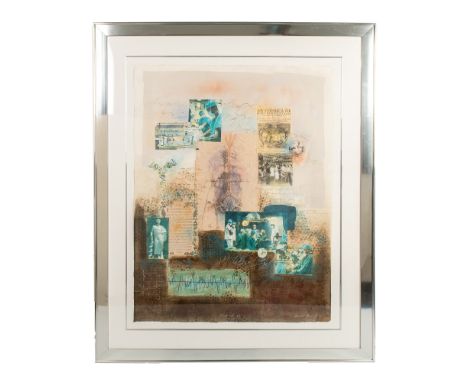 Large original collage on wove paper entitled Medical 69 by British artist Annabel Hewitt. She pastes medical cuttings includ