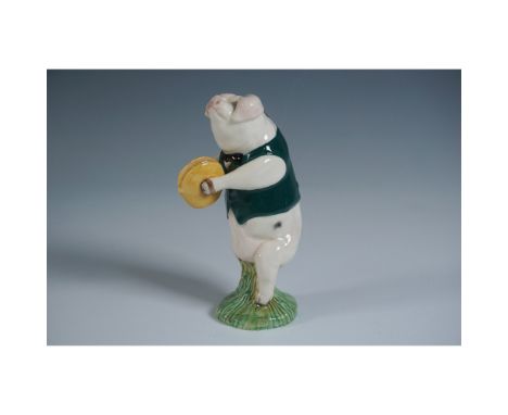 Charming Beswick pig figurine titled George, featuring the character standing upright on a grassy base while playing cymbals.