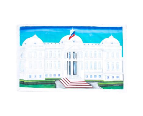This monumental acrylic on canvas painting is an outstanding depiction of the former National Palace in Haiti. Made in a styl