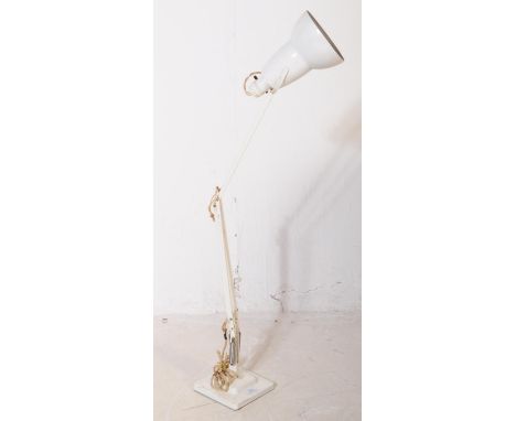 Herbert Terry - The Anglepoise - A retro mid 20th century industrial factory table desk lamp light. With conical shade, white