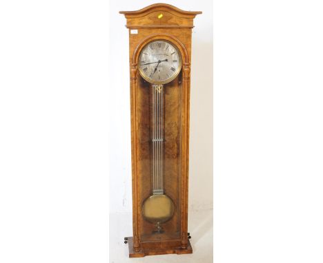 Bristol Interest - W. Tucker &amp; Son. Early 20th century book matched walnut veneer wall hanging long case clock. With arch