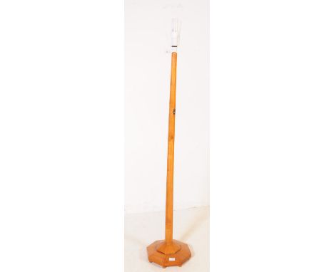 Art Deco style oak floor standing standard lamp light. With light fitting to top, with tapering octagonal form central column