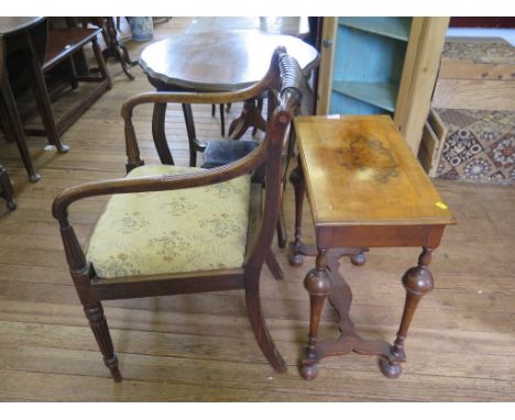 A Regency carver dining chair, and a Queen Anne style crossbanded walnut occasional table, 56cm wide (2)