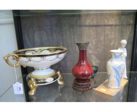 A Sang de beouf vase, with later rim, 16cm high, a Noritake bowl on stand, Nao figure, stoneware bowl and vase