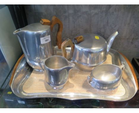 A five piece Picquot ware tea service including tray 42cm long