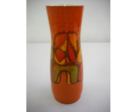 Poole Pottery orange ground vase with contemporary design, marks to the base