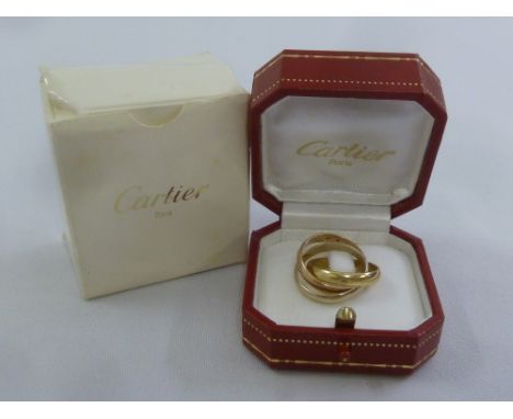 Cartier 18ct three colour gold Russian wedding ring in original packaging, approx weight 7.8g