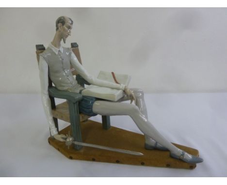 Lladro seated figurine Don Quixote with sword on wooden plinth 01030, 38cm (h)