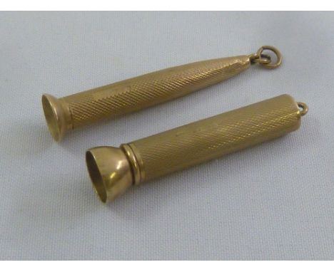 Two retractable 9ct gold engine turned cigar piercers