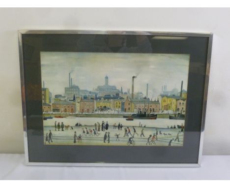 L. S. Lowry framed and glazed lithographic print titled Northern River Scene, 39.5 x 60cm