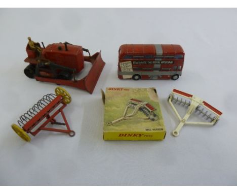 A quantity of Dinky diecast to include Blaw Knox Bulldozer, two Harrowers (one boxed) and a Routemaster Bus 289 to celebrate 