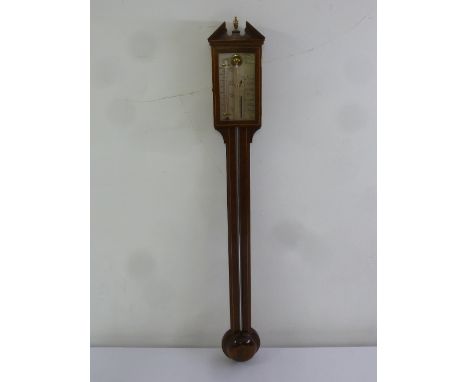 Comitti of Holborn Georgian style inlaid mahogany stick barometer with silvered dial