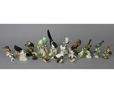 Three Goebel bird ornaments; together with various other bird ornaments.