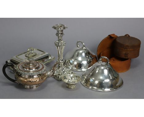 A silver bon-bon dish, 4” diameter; together with a silver-plated candlestick; various other items of platedware; &amp; two c