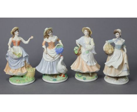 Four Royal Worcester fine bone china Pastoral Collection figures “Baker’s Wife”, “Fruit Picking”, “Goose Girl”, and “Market D