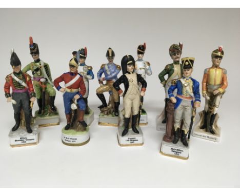 A collection of retrospective ceramic figures of Early 19th Century Soldiers of various regiments.