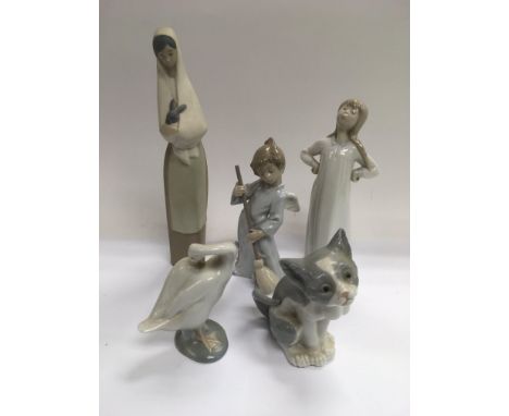 Five Lladro figures of children and animals.