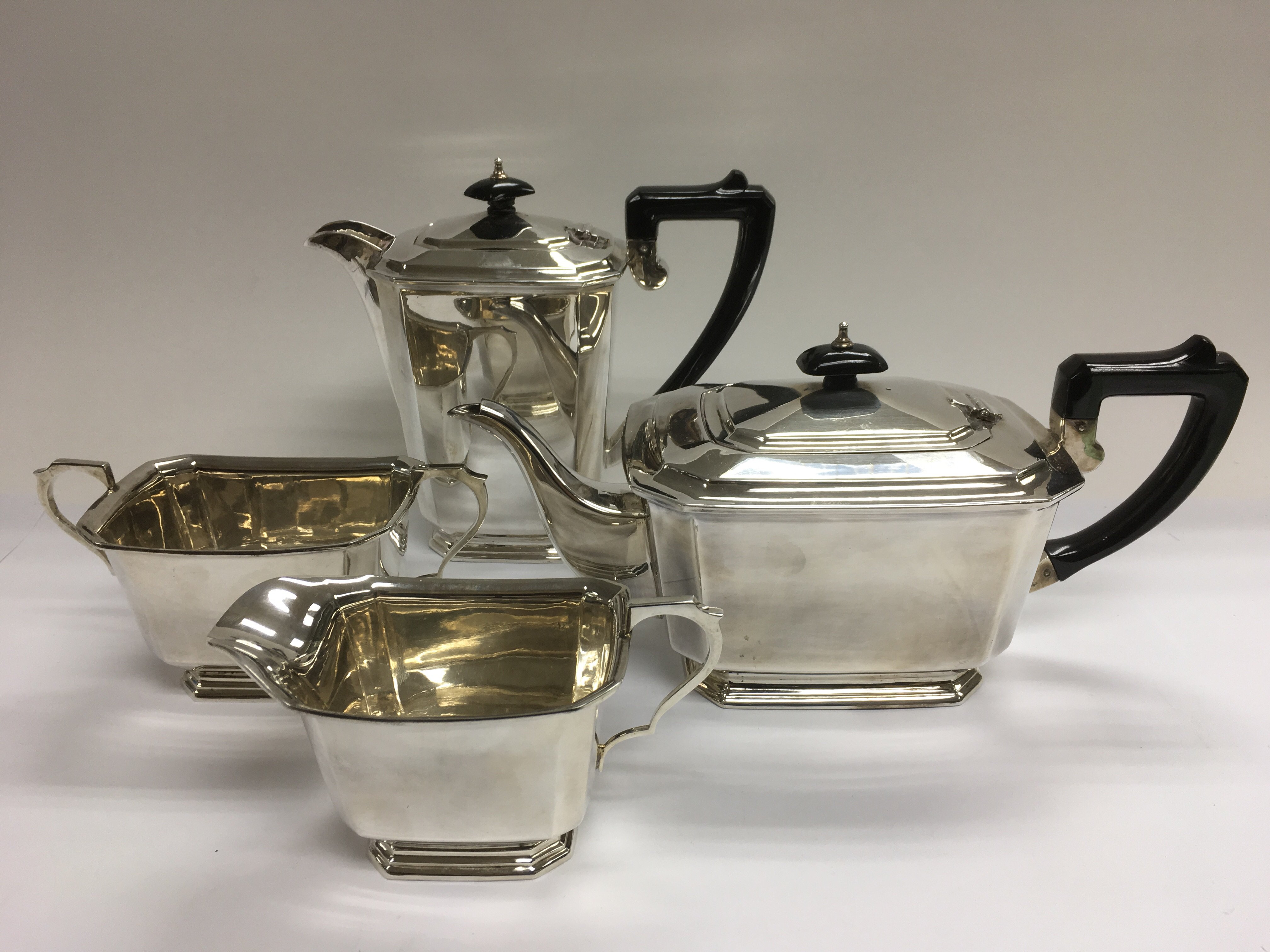 A four piece silver tea set, Birmingham 1939.