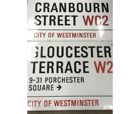 Two Enamel Street Signs Cranbourn Street and Gloucester Terrace (2)