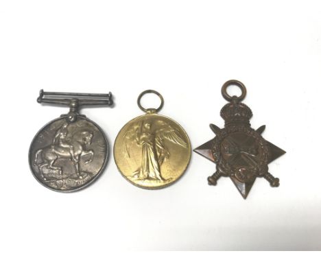 A British War medal, a Victory medal and a 1914/15 Star collection of WW1 medals awarded to K. 102, G. Baker, L. Sto. R. N.