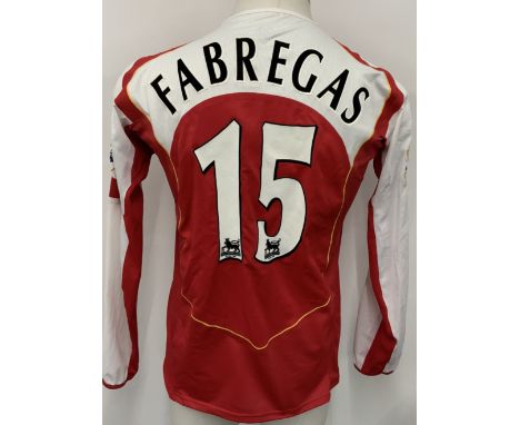 Arsenal 2004 - 2005 Home Match Worn Football Shirt: Red and white long sleeve Nike shirt with Premier League Champions 2003 -