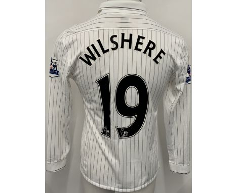Arsenal 2009 - 2010 3rd Kit Match Issued Football Shirt: White long sleeve pin striped Nike shirt with Premier League badging