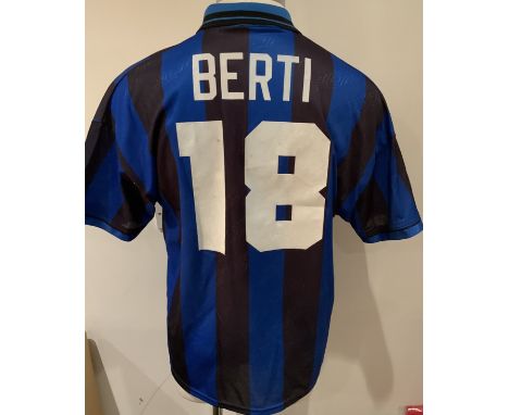 WITHDRAWN - nter Milan 1995 - 1996 Match Worn Football Shirt: Blue and black short sleeve shirt with Berti 18 to rear. Worn v