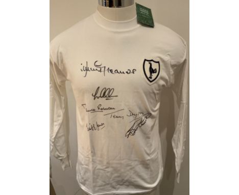 Tottenham 1963 European Cup Winners Cup Final Signed Replica Shirt: Signed to front by Allen, Greaves Norman Dyson Jones and 