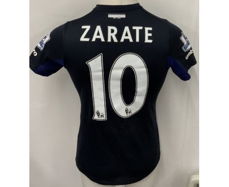 West Ham 2015 - 2016 Match Worn Football Shirt: Black short sleeve shirt with Premier League badging to sleeves. Zarate 10 to