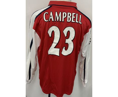 Arsenal 2001 - 2002 Home Match Worn Football Shirt: Red and white long sleeve Nike Dreamcast shirt with Champions League badg