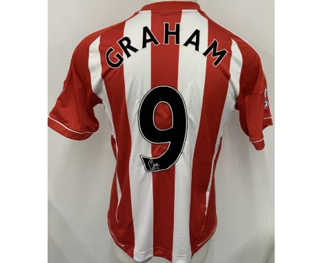 Sunderland 2012 - 2013 Match Worn Football Shirt: Red and white Adidas short sleeve shirt with Premier League badging to slee