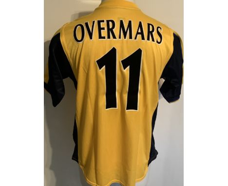Arsenal 1999 - 2000 UEFA Cup Semi Final Match Worn Football Shirt: Yellow short sleeve Nike Sega shirt with Overmars 11 to re