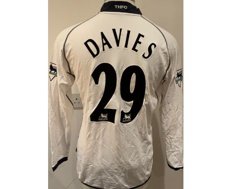 Tottenham 2002 - 2003 Match Worn Football Shirt: White long sleeve shirt with Premier League badging to sleeves. Number 29 Da