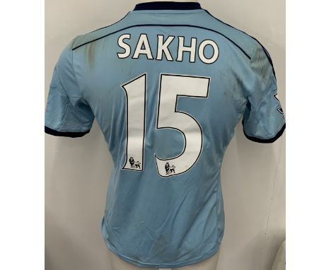West Ham 2014 - 2015 Match Worn Football Shirt: Blue short sleeve shirt with Premier League badging to sleeves. Sakho 15 to r
