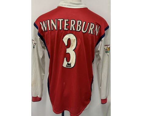 Arsenal 98/99 Home Match Worn Football Shirt: Red long sleeve Nike JVC XL excellent unwashed shirt worn by Winterburn. Gold P