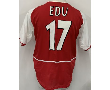 Arsenal 2002 - 2003 Home Match Worn Football Shirt: Red and white short sleeve Nike shirt with Champions League badging to sl