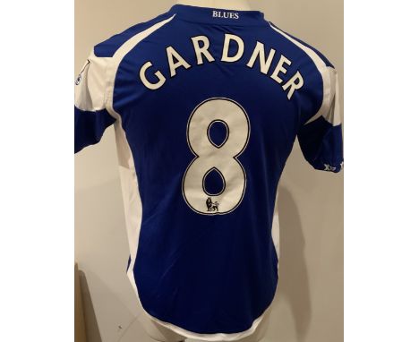 Birmingham City 2010 - 2011 Match Worn Football Shirt: Blue short sleeve shirt with Premier League badges to sleeves. Gardner