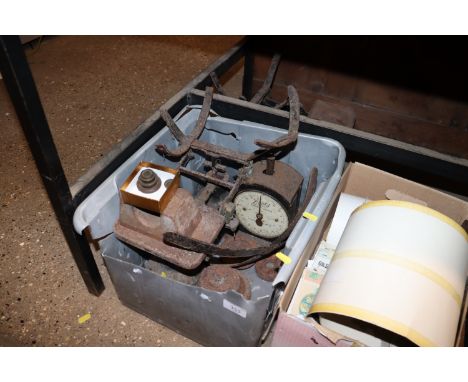 A box of various scales and weights