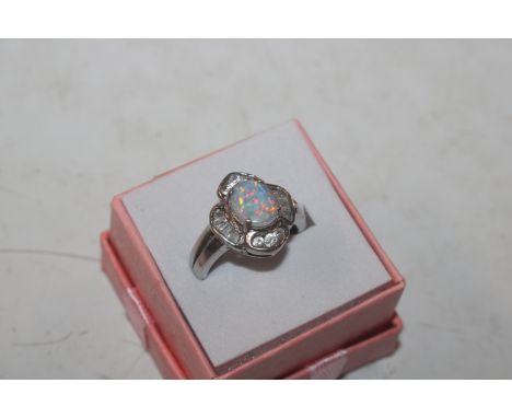 A Sterling silver opal and white topaz set ring, ring size N/O