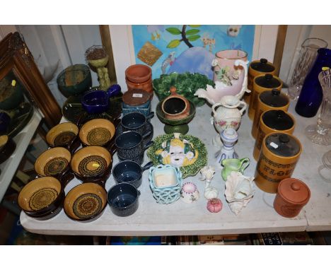 A collection of various pottery kitchenalia including Burleigh iron stone storage jars etc