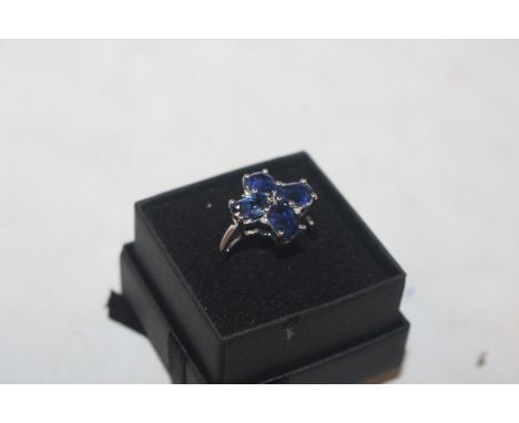 A Sterling silver sapphire and diamond set ring, ring size R/S