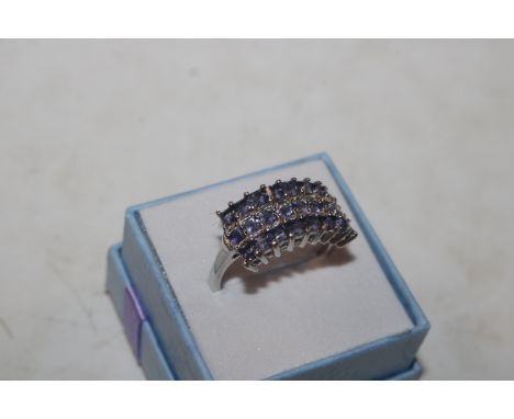 A Sterling silver and tanzanite dress ring, ring size R/S