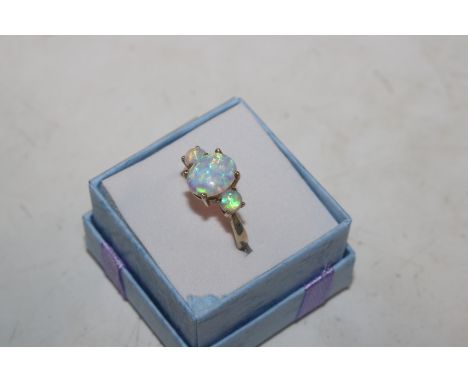 A Sterling silver gilt triple opal dress ring, ring size N/O
