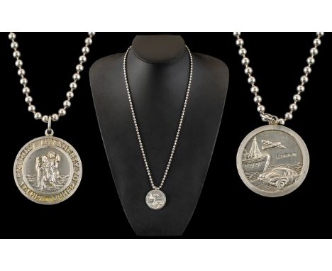 St. Christopher's - Modern Sterling Silver Medallion Attached to Sterling Silver Baubles Design Chain. Both Medallion and Cha