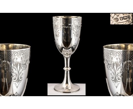 Late Victorian Period Large and Impressive Sterling Silver Chalice by John Round, With Wonderful Stylised Etched Floral Desig