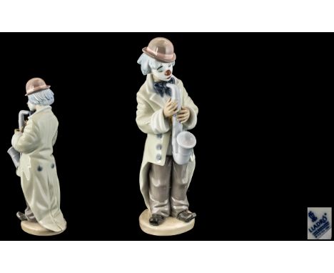 Lladro - Hand Painted Porcelain Figure ' Sad Sax ' Model No 5471. Designer Francisco Catala. Issued 1988. Height 8.75 Inches 