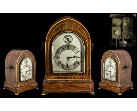 Winterhalder &amp; Hofmeier 19th Century Bishops Hat Shaped Walnut Veneer Cased 8 Day Striking Bracket Clock. Striking on Two